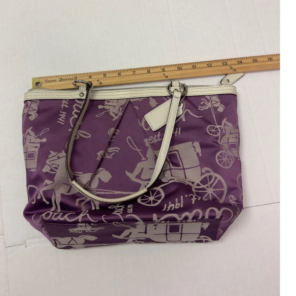 Coach Horse and Carriage Tote Bag Womens Medium Purple Good F14482 Sateen Purse